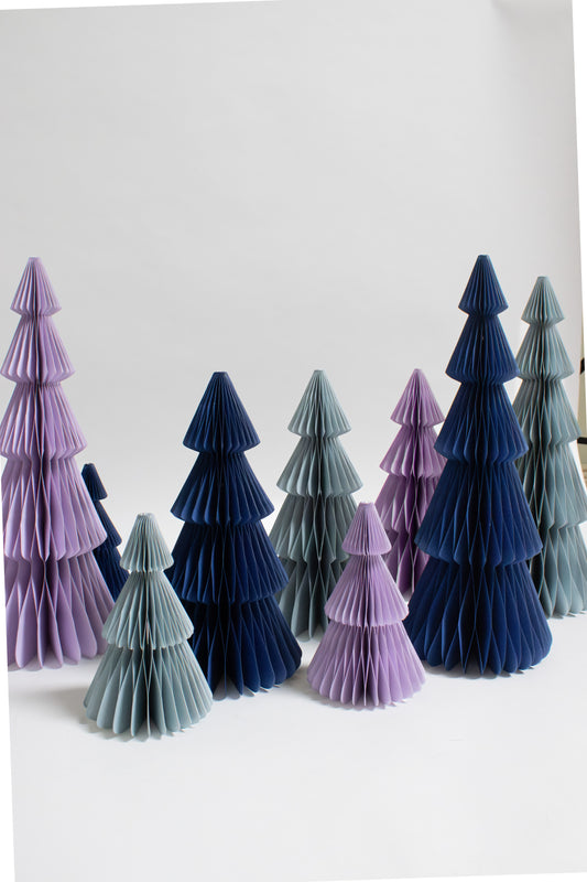 Papier-Weihnachtsbaum – Flieder, Hellblau & Mitternacht, 15 bis 35 cm