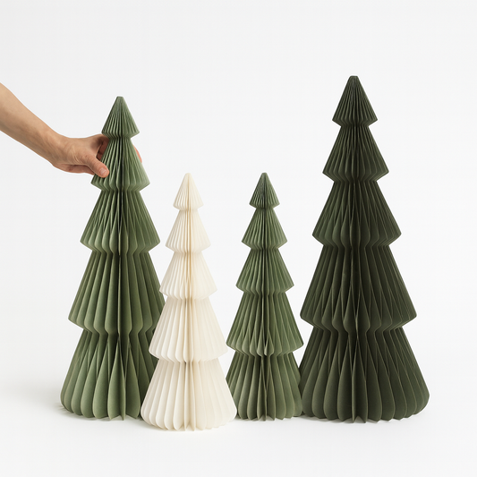 Papier-Weihnachtsbaum Sanna – 50 & 70 cm, Grün & Offwhite