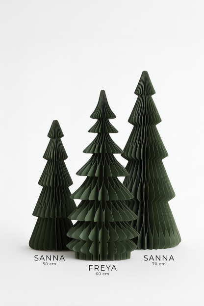 Papier-Weihnachtsbaum Sanna – 50 & 70 cm, Grün & Offwhite