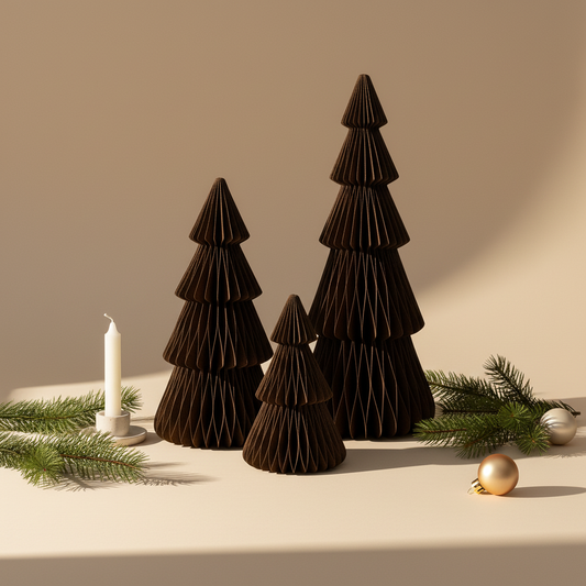 Papier-Weihnachtsbaum – Schwarz, Silber, Sand & Espresso, 15 bis 50 cm