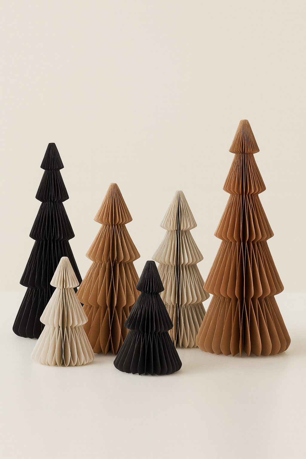 Papier-Weihnachtsbaum – Schwarz, Silber, Sand & Espresso, 15 bis 50 cm
