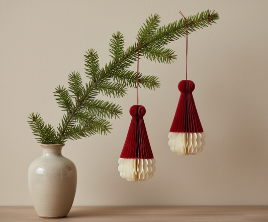 Papier-Weihnachtsmann Baumschmuck – Nikolaus rot-weiß, 10 cm