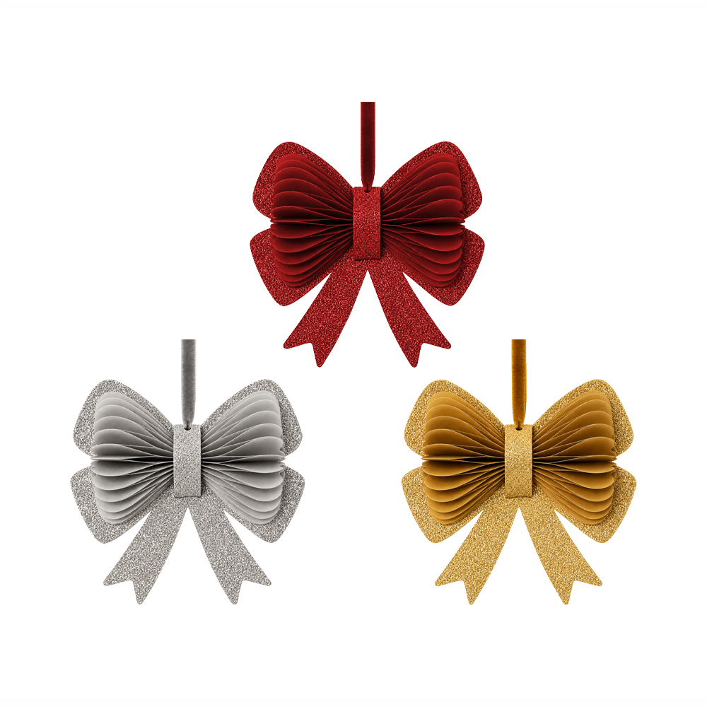 Papier-Weihnachtsschleife mit Glitzer – Gold, Silber & Rot