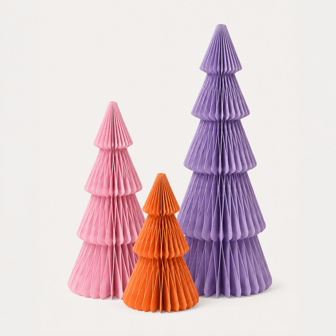 Papier Weihnachtsbaum Set – Rosa, Orange & Flieder