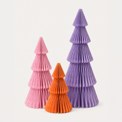 Papier Weihnachtsbaum Set – Rosa, Orange & Flieder
