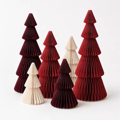 Papier Weihnachtsbaum Set – Offwhite, Karminrot & Bordeaux