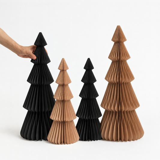 Papier-Weihnachtsbaum Sanna – 50 & 70 cm, Sand & Schwarz