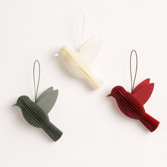 Papier Baumschmuck Vogel, Baumanhänger Christbaum rot, weiß, grün